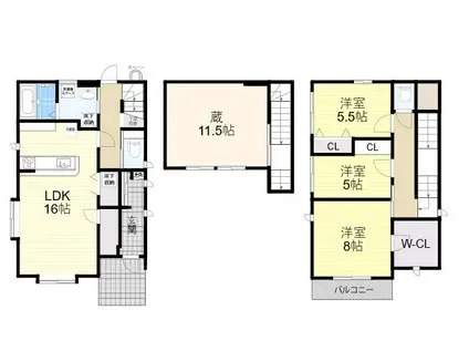 JR阪和線 鳳駅 徒歩6分 2階建 新築(3LDK)の間取り写真