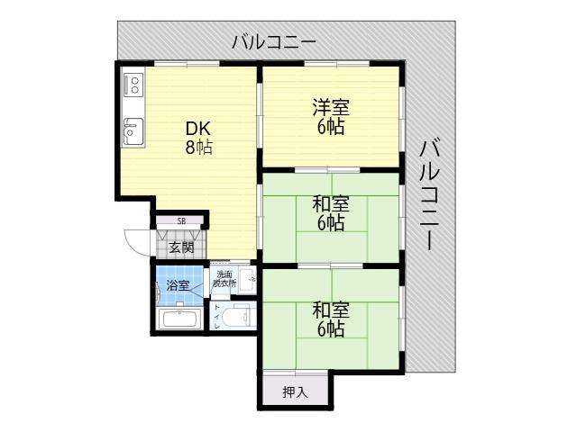 コミュニティ平野(2DK/4階)の間取り写真