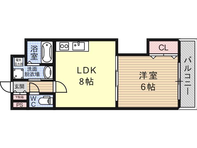 カデンツァ瓜破(1LDK/1階)の間取り写真