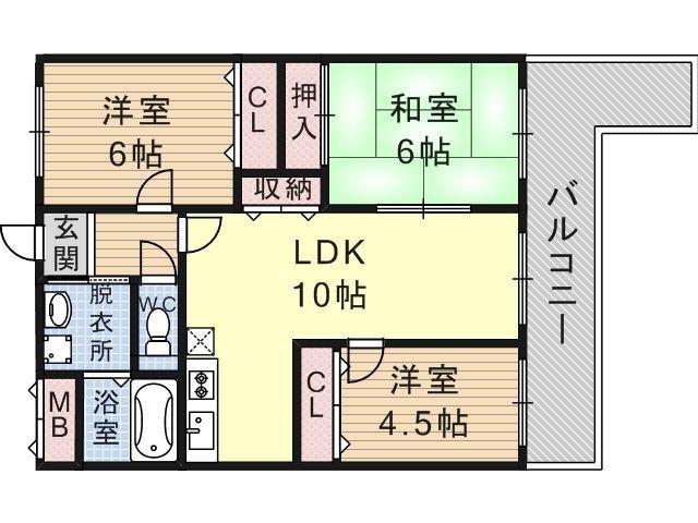 ワカイシビック第1ハイツ(3LDK/2階)の間取り写真