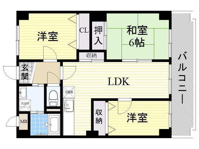 ワカイシビック第1ハイツ(3LDK/7階)の間取り写真