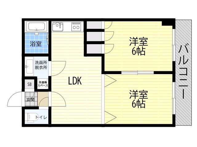 アムズ Ⅴ桑津(2DK/2階)の間取り写真