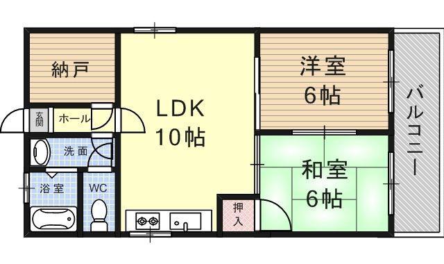 プレステル桑津(2LDK/6階)の間取り写真