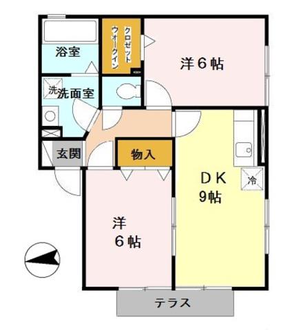 モンソレイユ(2DK/1階)の間取り写真