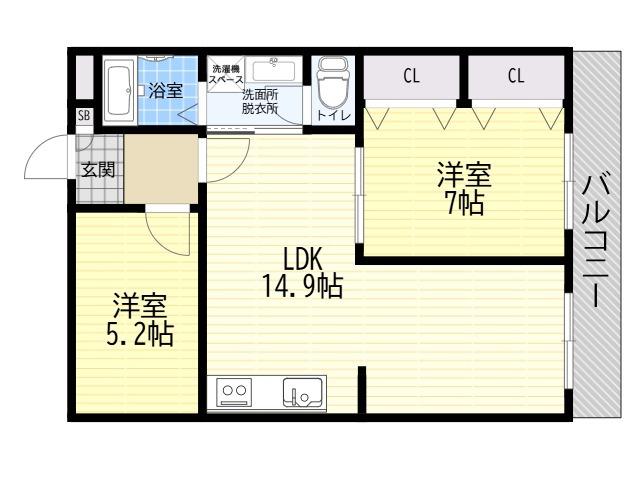 ラフィーネ針中野(2LDK/4階)の間取り写真