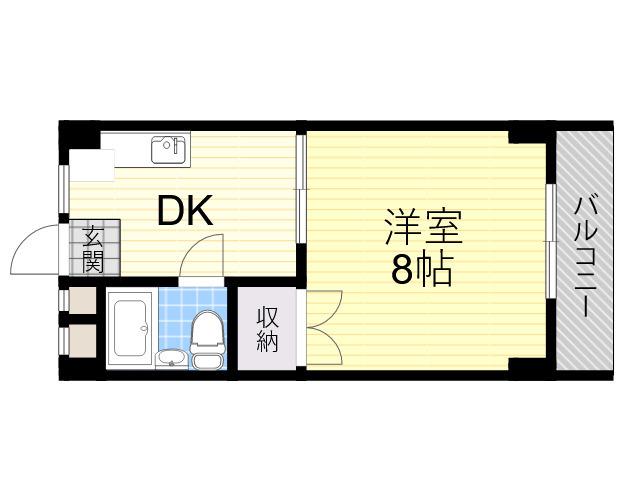 シャトー背戸口(1DK/4階)の間取り写真
