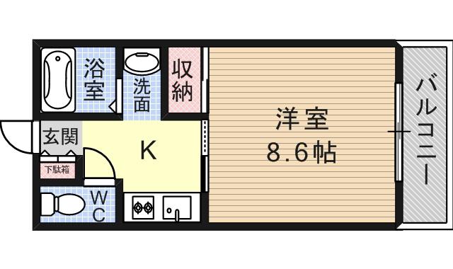 キンキ北ハイツ(1K/4階)の間取り写真