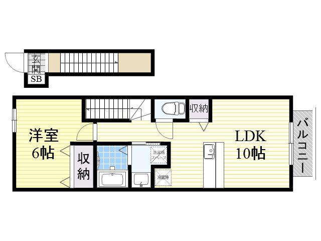 ヴィラベンチスタB棟(1LDK/2階)の間取り写真