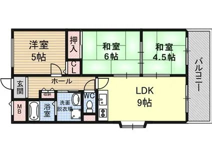ホワイティー八野(3LDK/5階)の間取り写真