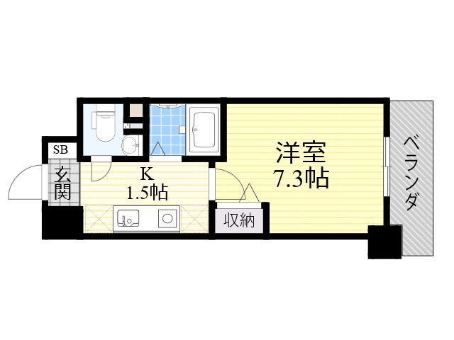 エイチ・ツー・オー東住吉1番館(1K/4階)の間取り写真