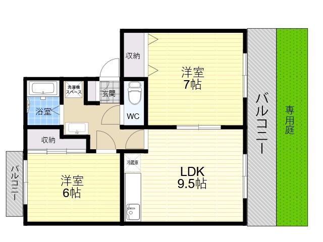 アーバンライフ芝田B棟(2LDK/1階)の間取り写真