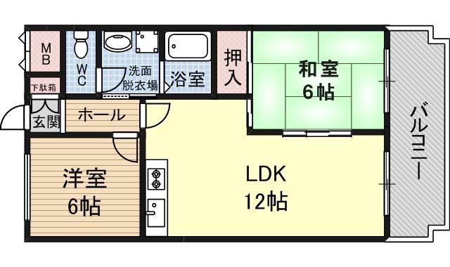 サンシティ摂陽(2LDK/4階)の間取り写真