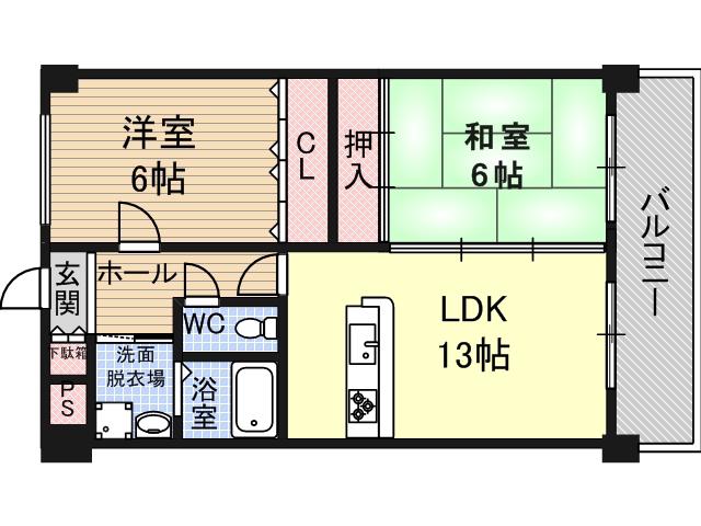 パラッツオディミヤモト(2LDK/4階)の間取り写真