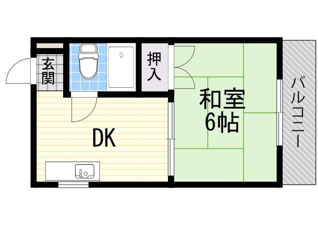 プレアール瓜破西(1DK/4階)の間取り写真