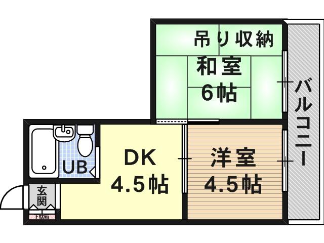ライフガーデンⅠ(2DK/4階)の間取り写真