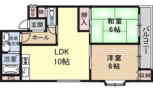 エトルアンボーテ平野(2LDK/3階)の間取り写真