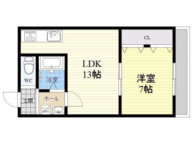 大阪市営千日前線 南巽駅 徒歩4分 4階建 築61年(1LDK/3階)の間取り写真