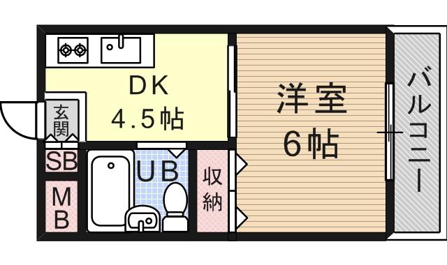 YSマンション(1DK/2階)の間取り写真