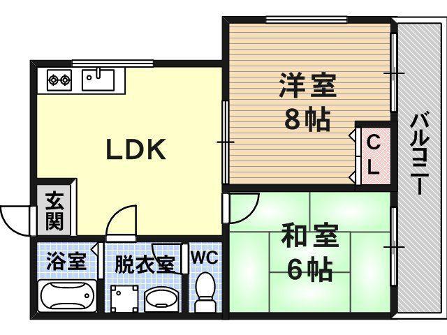 ノアーズアーク桑津(1DK/2階)の間取り写真