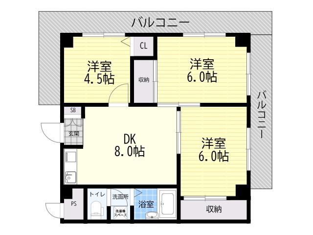 リベラルパレス平野(3DK/4階)の間取り写真