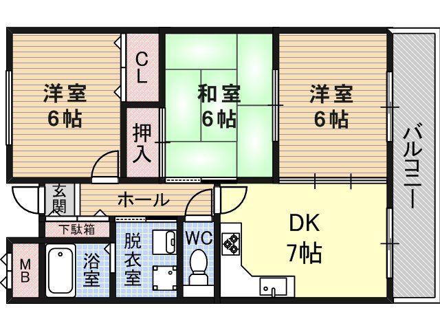 パラシオン平野(2SDK/5階)の間取り写真
