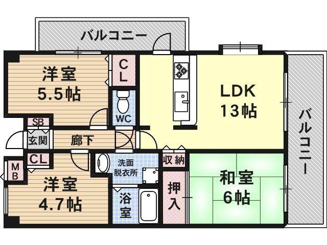 藤和ハイタウン平野駅前(3LDK/2階)の間取り写真