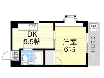 平野西シャルマン(1DK/1階)の間取り写真