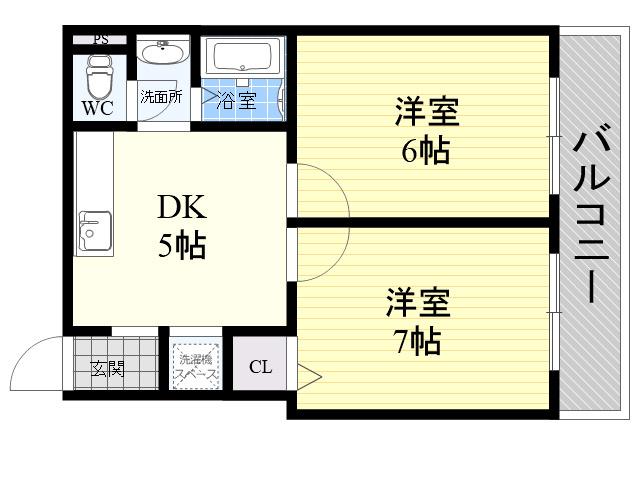 クレール針中野(2DK/2階)の間取り写真