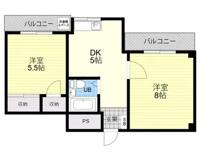 シャトー第1平野(2DK/4階)の間取り写真