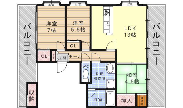 フローライマイ(3LDK/5階)の間取り写真