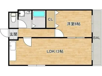 ウエムラグレース加美(1LDK/4階)の間取り写真