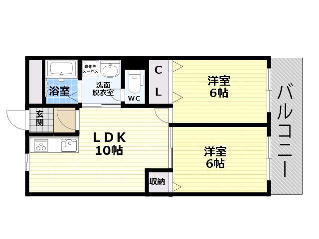 シャローム平野(2LDK/4階)の間取り写真