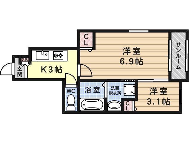 サン・ブライト(1SK/1階)の間取り写真