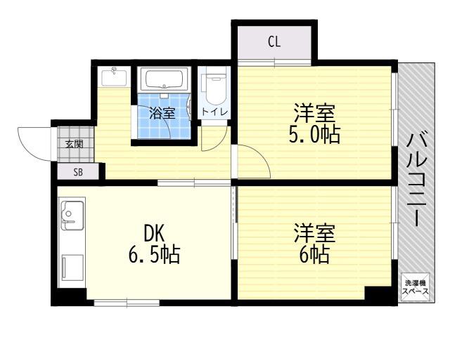 リエス山坂(2DK/6階)の間取り写真