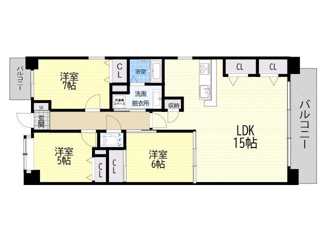 東部市場前レジデンス(3LDK/8階)の間取り写真