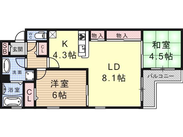 ラ・クロシェット(2LDK/2階)の間取り写真