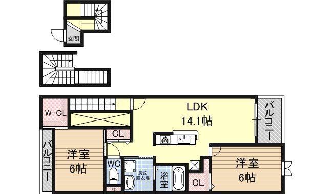 ビラ・アリエッタ(2LDK/3階)の間取り写真
