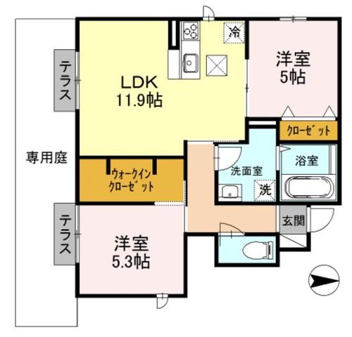 リヴェール(2LDK/1階)の間取り写真