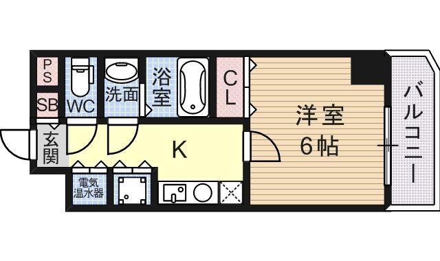 CITYSPIRE平野(1K/6階)の間取り写真