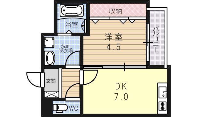セゾンクレアスタイル平野本町(1DK/2階)の間取り写真