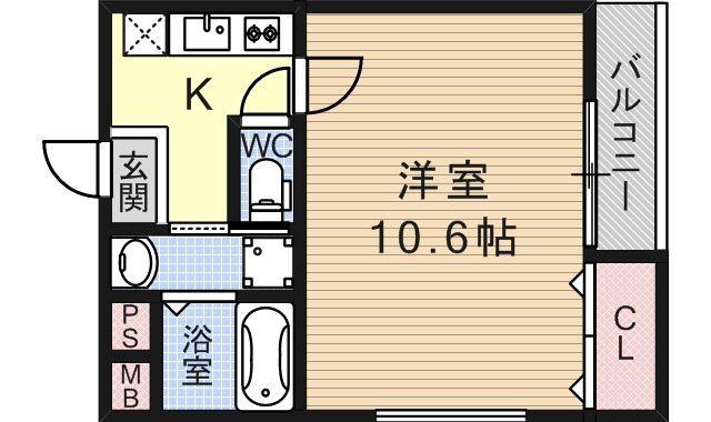 フジパレス長吉川辺3番館(1K/1階)の間取り写真