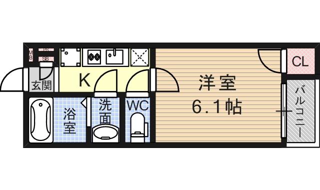 モダンアパートメント平野本町(1K/3階)の間取り写真