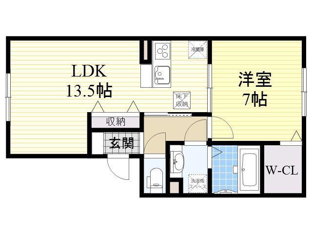 ソレーユ司(1LDK/1階)の間取り写真
