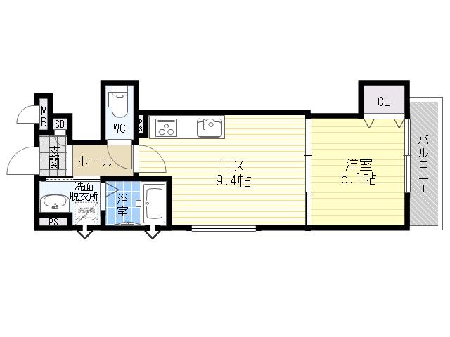 クリエオーレ東住吉Ⅰ(1LDK/1階)の間取り写真