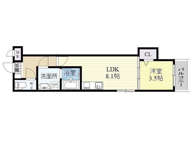 グランパシフィック平野スクエア(1LDK/2階)の間取り写真
