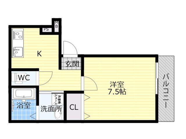フジパレス針中野6番館(1K/2階)の間取り写真