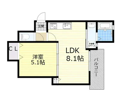 クリエオーレ瓜破東(1LDK/1階)の間取り写真