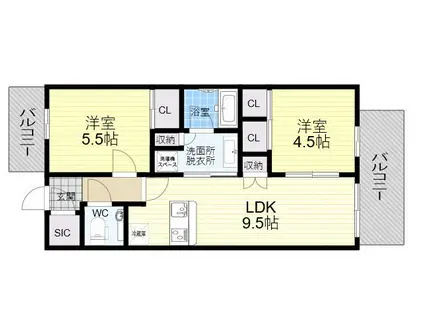 PHOERME TENNOJI イースト(2LDK/4階)の間取り写真