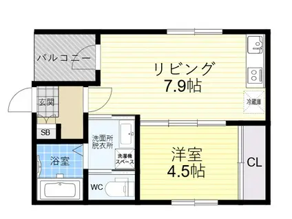ハーモニーテラス平野市町(1DK/2階)の間取り写真