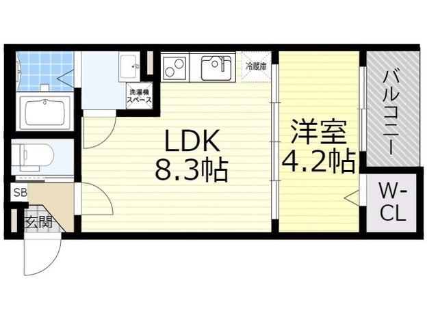 ルネッサ八尾南(1LDK/3階)の間取り写真